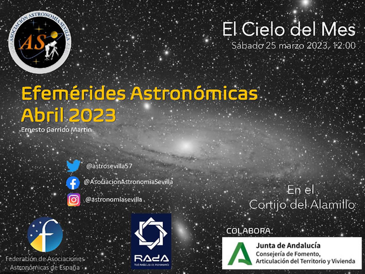 Este sábado, nueva cita con Astronomía Sevilla en el Alamillo sobre el Cielo del Mes de abril