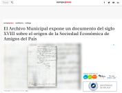 El Archivo Municipal expone un documento del siglo XVIII sobre el origen de la Sociedad Económica de Amigos del País