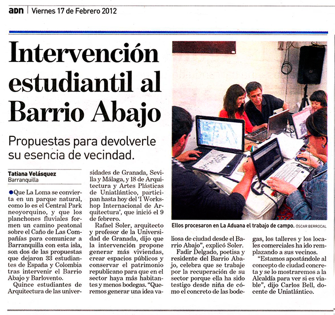 Noticia en prensa local Workshop Barrio Abajo, Barranquilla (Nueva Ventana)