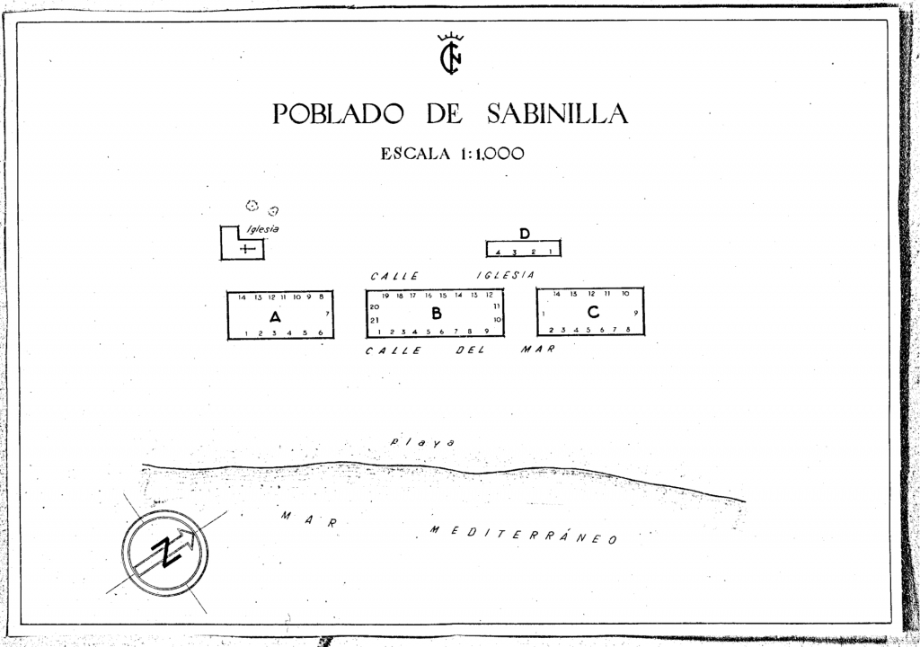 Poblado de Sabinilla. Instituto Nacional de Colonización. Escala 1:1000. 1944