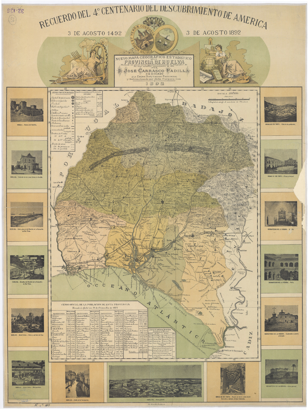 Nuevo Mapa Geográfico Estadístico de la Provincia de Huelva. José Carrasco Padilla, 1892. Instituto Geográfico Nacional