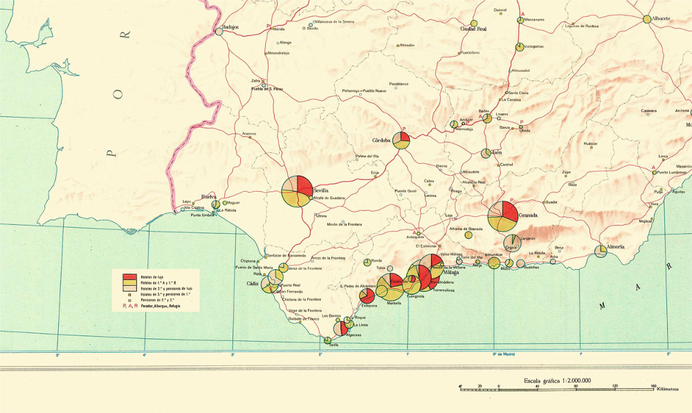Lamina 98. Plazas Turísticas. Atlas Nacional de España, 1965 1:2.000.000. Instituto Geográfico y Catastral