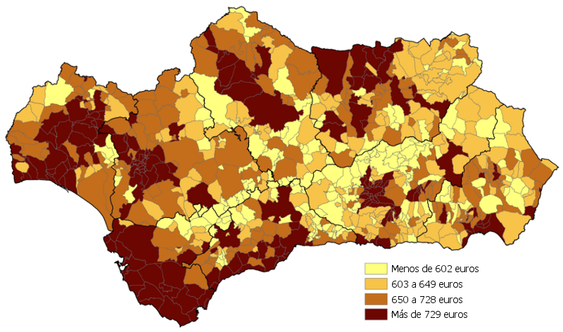 Pensión media de los municipios andaluces. Año 2015