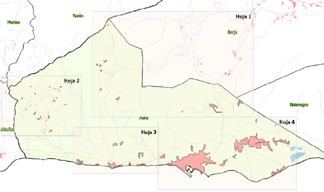 Distribución de los 58 asentamientos identificados en Adra