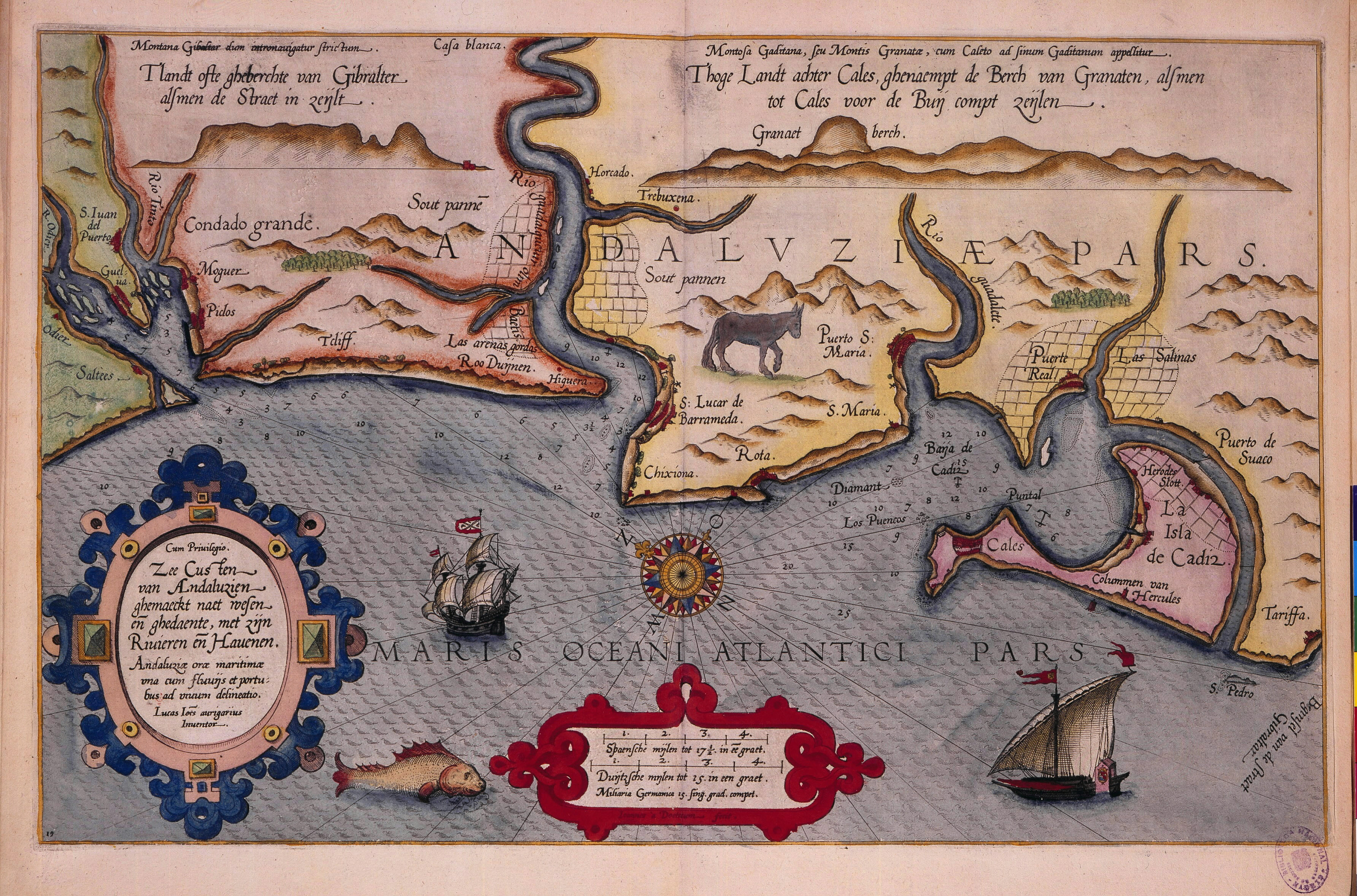 Carta decimonovena. Trazado del litoral andaluz desde la ría del Tinto y el Odiel hasta Cádiz. Año 1588.