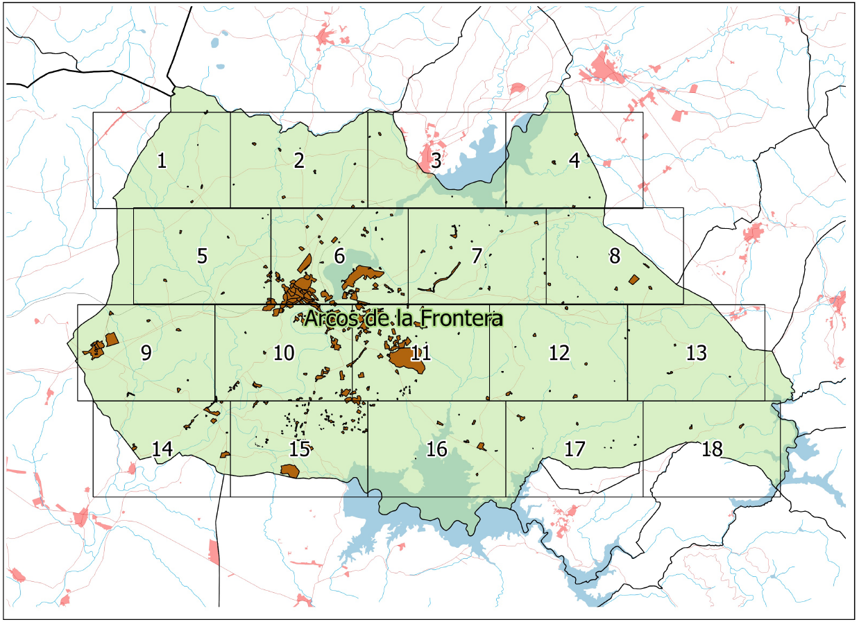 Distribución geográfica de los asentamientos existentes en el municipio de Arcos de la Frontera
