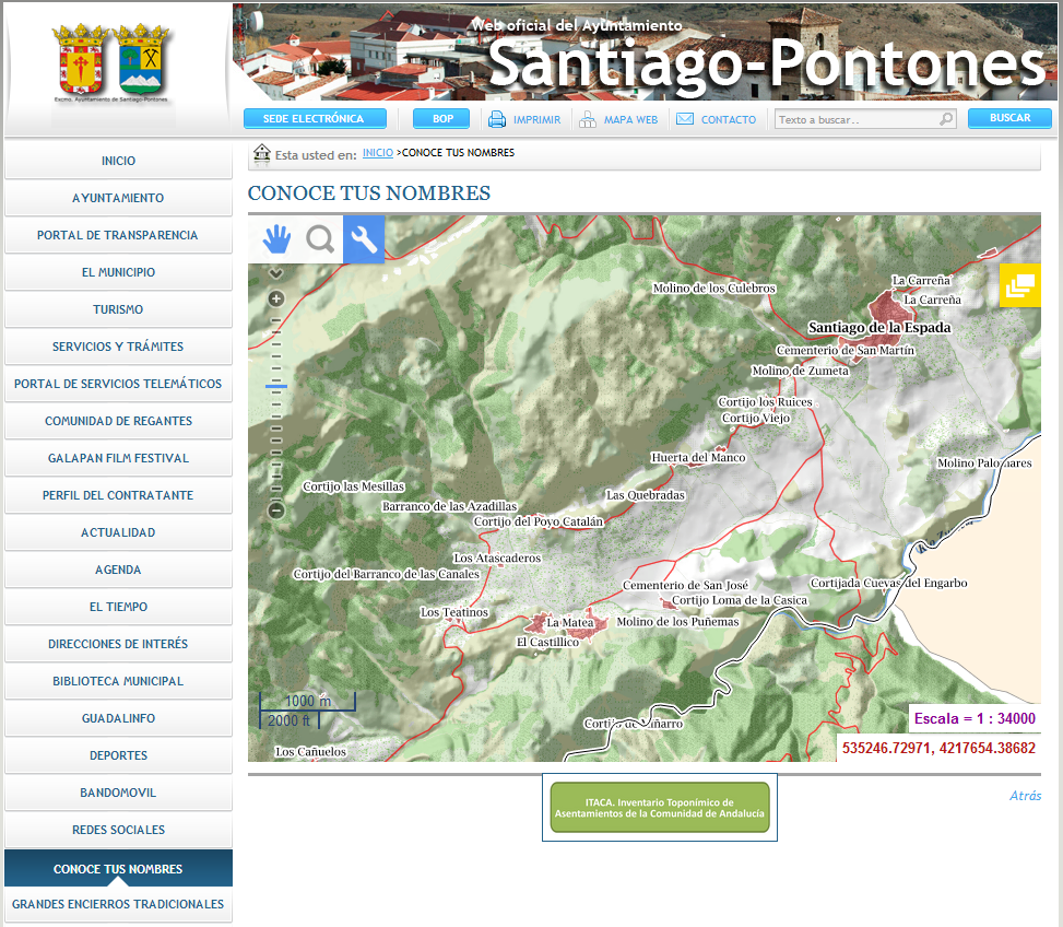 Primer visor ITACA implantado en una web de Ayuntamiento, correspondiente a Santiago-Pontones (Jaén)