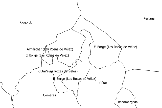Enclaves de Las Rozas de Vélez correspondientes a los municipios de Almárchar, El Borge y Cútar