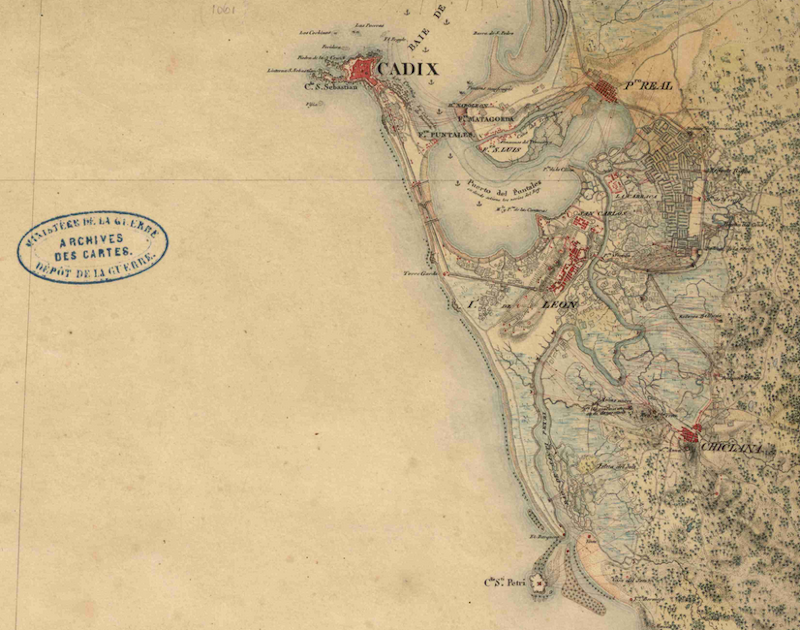 Detalle de la Hoja nº 274 del mapa de Andalucía a escala 1:100.000 Bahía de Cádiz 1811