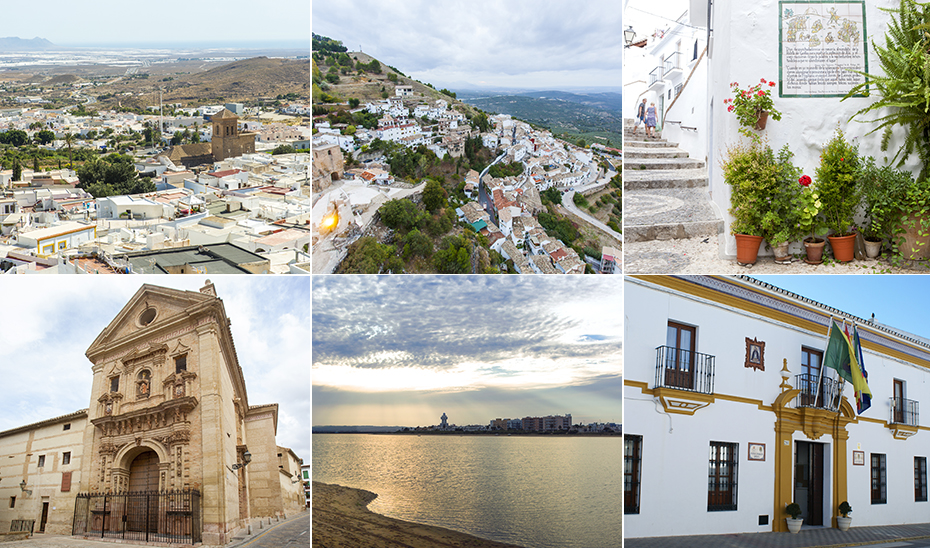 De izquierda a derecha y de arriba a abajo, Níjar, La Iruela, Frigiliana, Antequera, Isla Cristina y Aznalcázar.