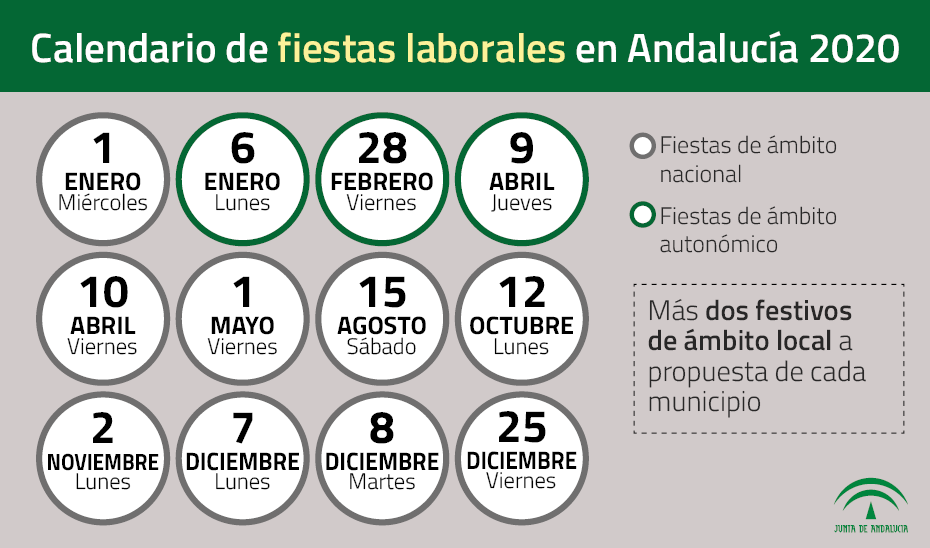 Calendario laboral aprobado por el Consejo de Gobierno para 2020.