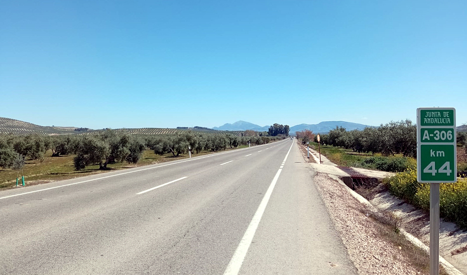 
			      Carretera A-306 a su paso por el término municipal de Torredonjimeno (Jaén).			    
			  