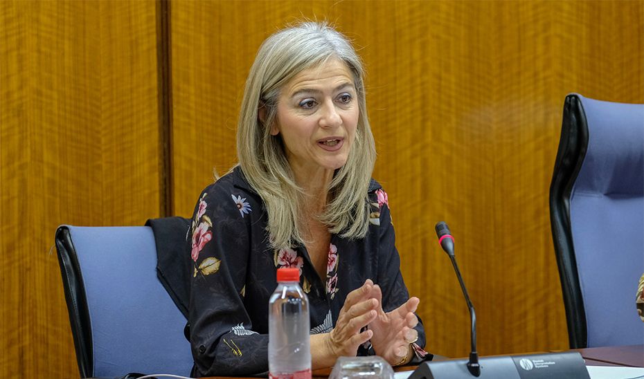 Patricia del Pozo, durante la Comisión de Cultura y Patrimonio Histórico del Parlamento de Andalucía