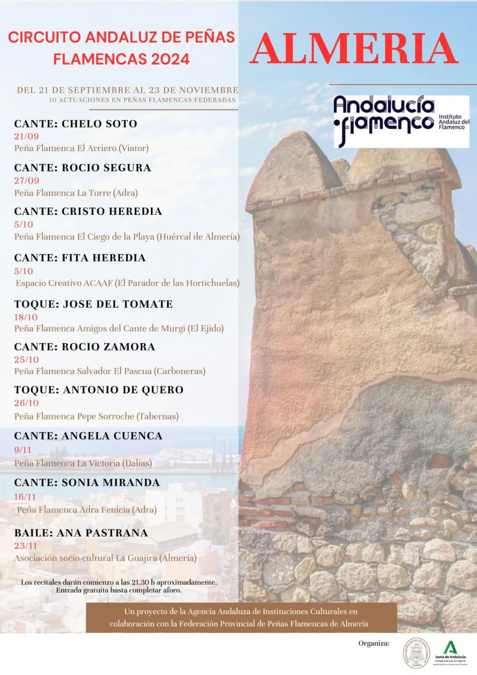 Cartel con el programa del Circuito Andaluz de Peñas 2024 en la provincia de Almería
