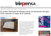 El Archivo Municipal de Málaga expone un documento del siglo XVIII referente al origen de la Alameda