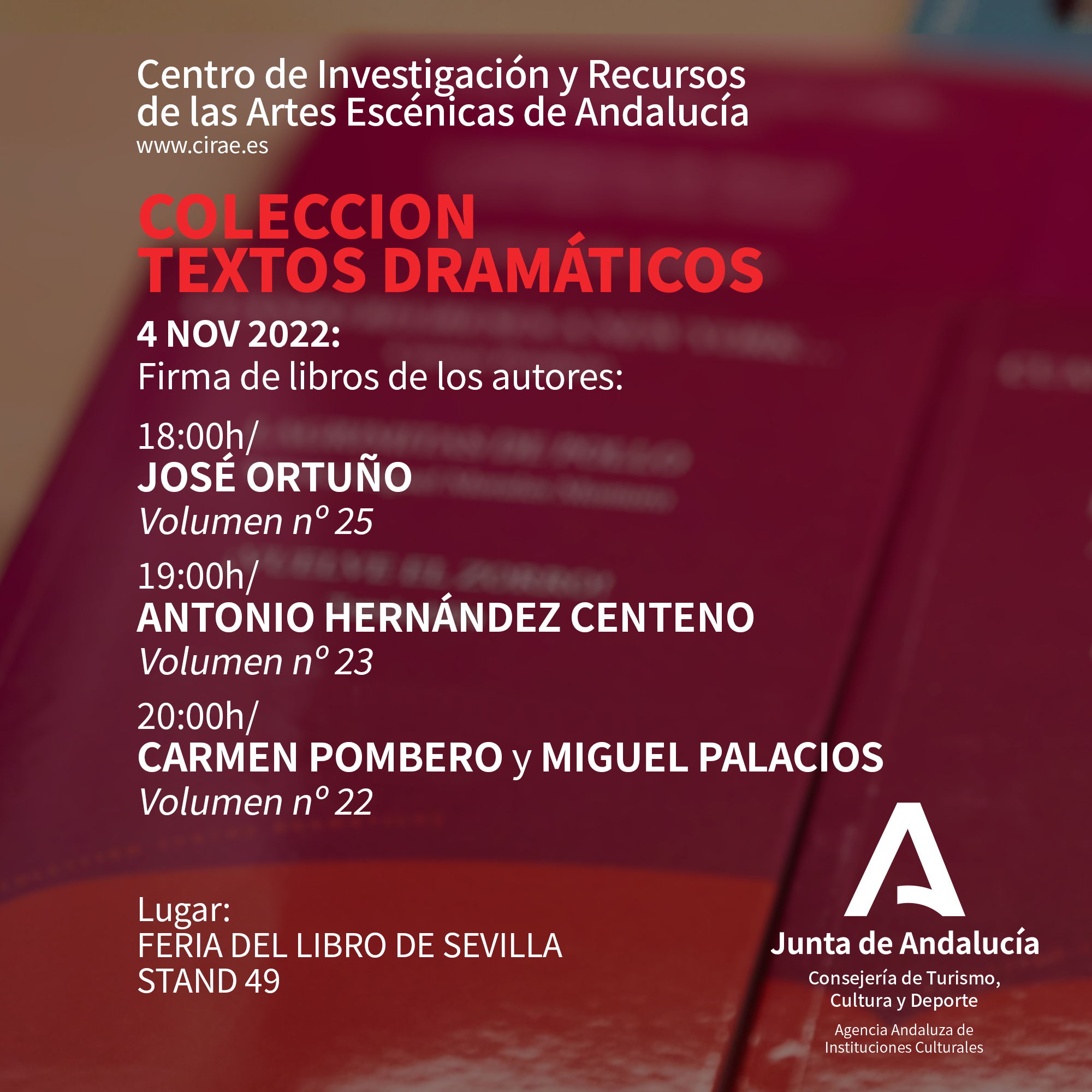 Firma de libros de la Colección Textos Dramáticos en la Feria del Libro de Sevilla 2022