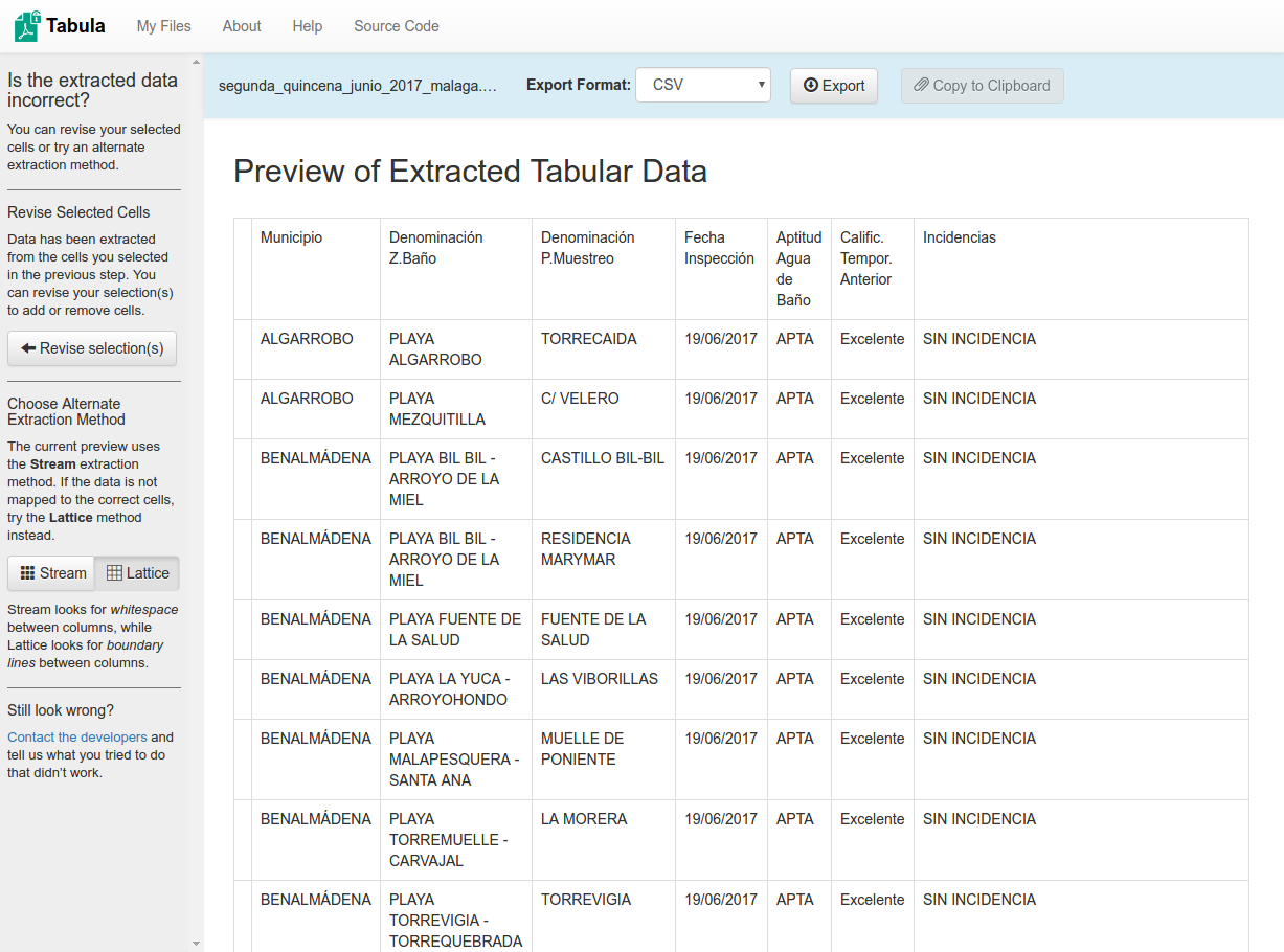 Previsualización de datos en Tabula