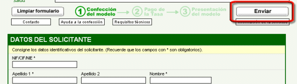 Formulario con el botón enviar