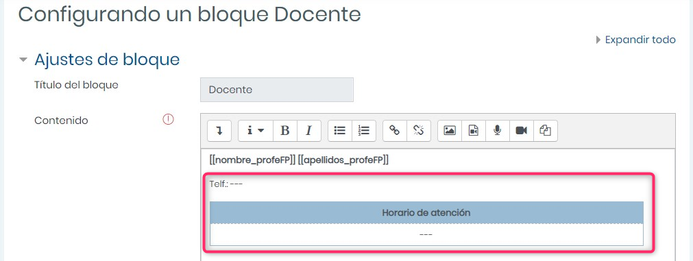 Configuración del bloque Docente