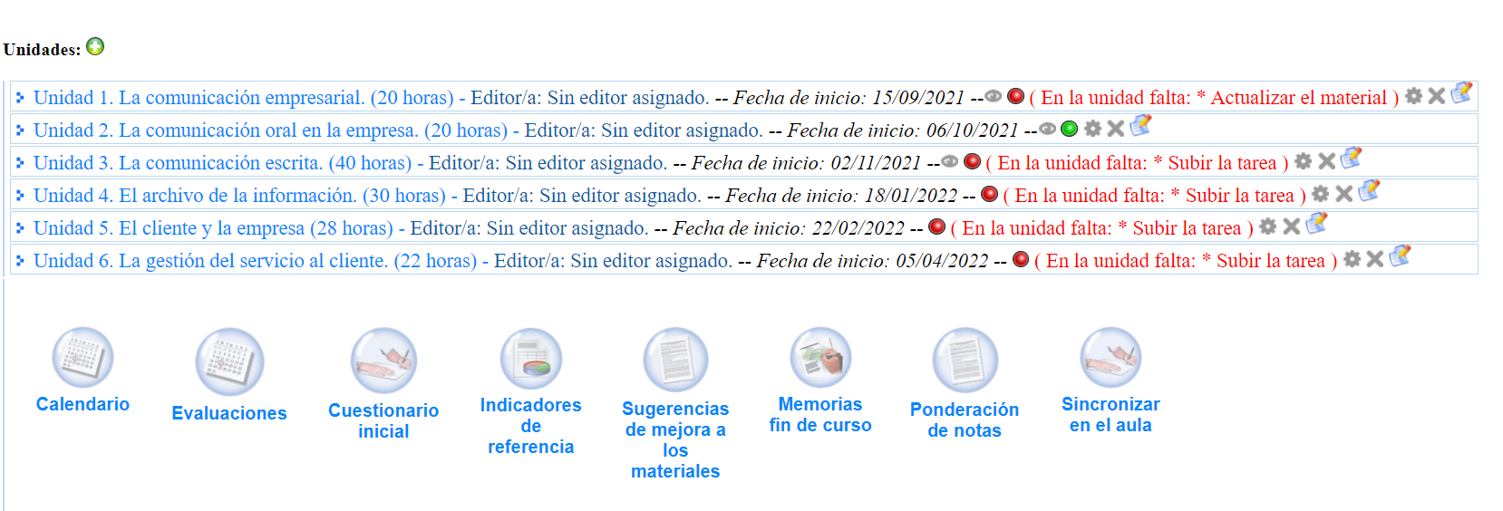 Acceso configuración cuatrimestres