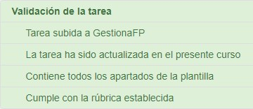 Criterios para la validación de la tarea Criterios para la validación de la tarea