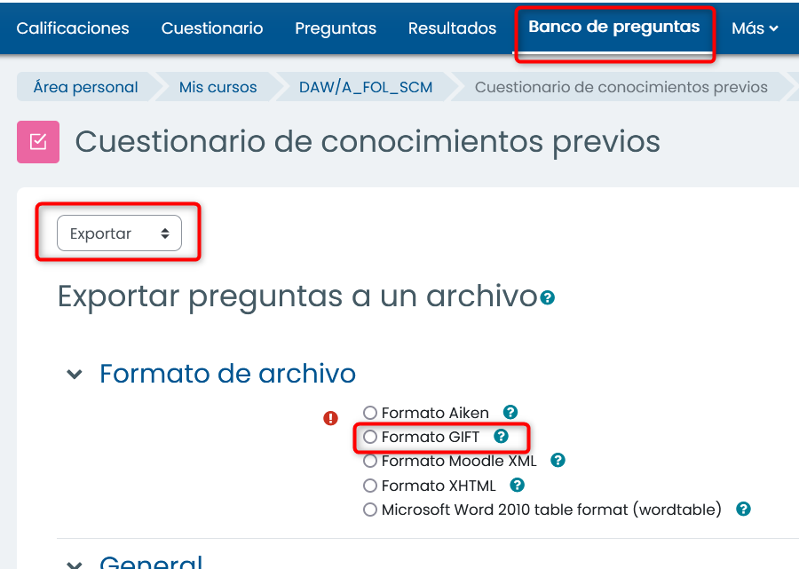 Exportar preguntas Exportar preguntas