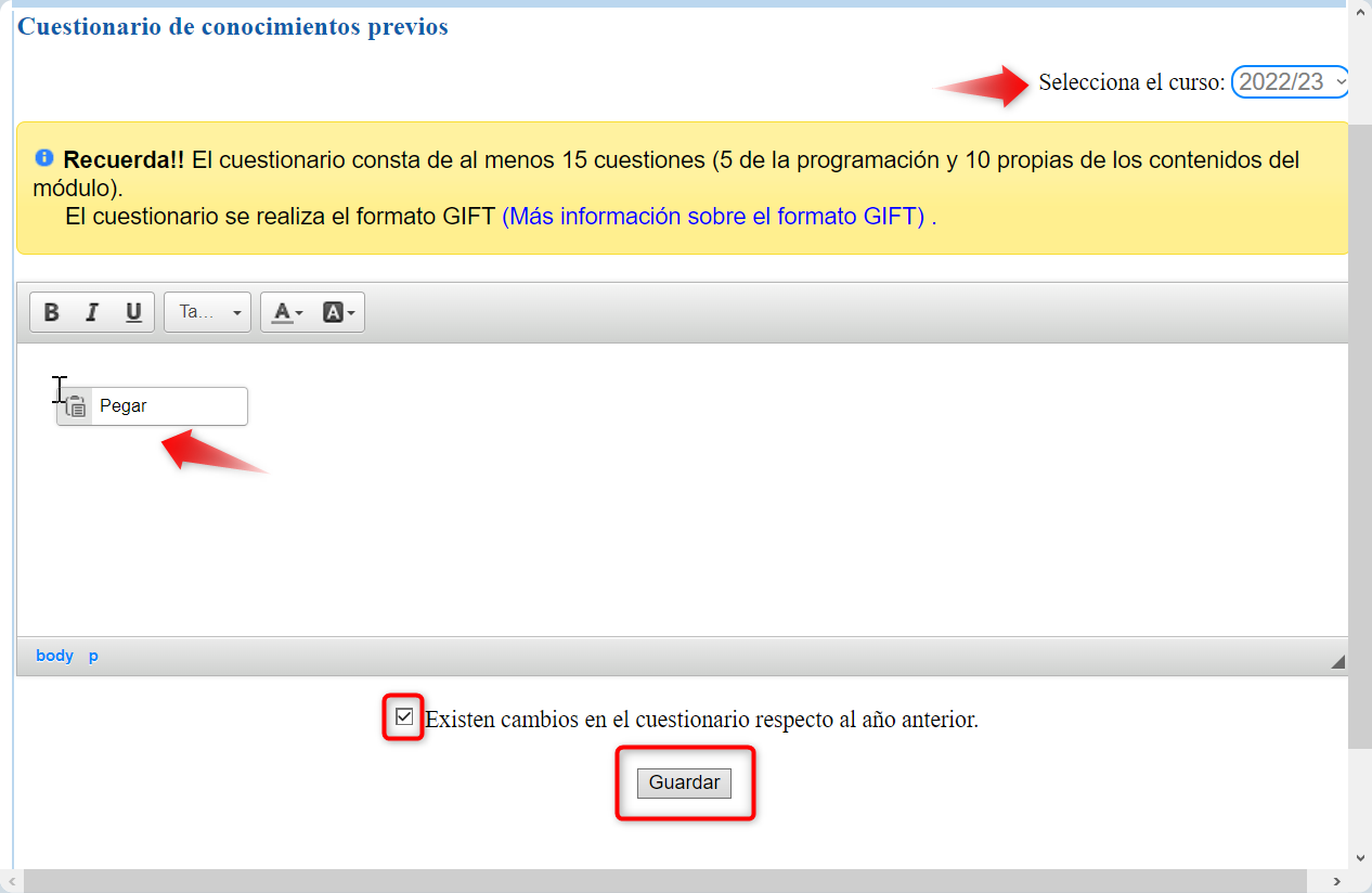 Pegar las preguntas Pegar las preguntas