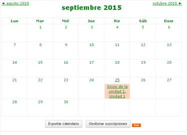 Fecha de apertura de unidad en el calendario del curso