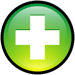 Icono de añadir nuevo. Es un botón redondo de color verde con un enorme signo más en el centro. 