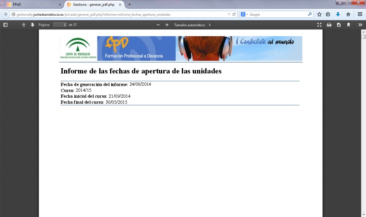 GestionaFP - Informe de fechas de inicio de las unidades