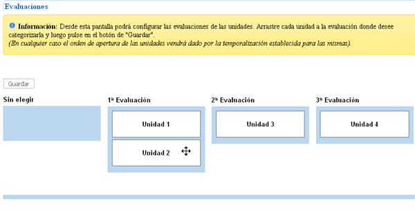 Categorización de unidades en evaluaciones