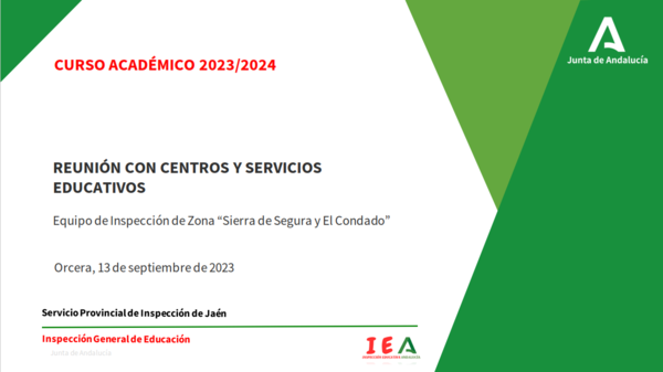 Presentación Centros Educativos e Inspección. Orcera 13/09/2023