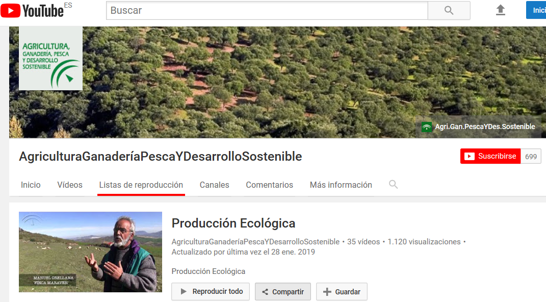 canal youtube de producción ecológica de la consejeria de agricultura, ganadería, pesca y desarrollo sostenible