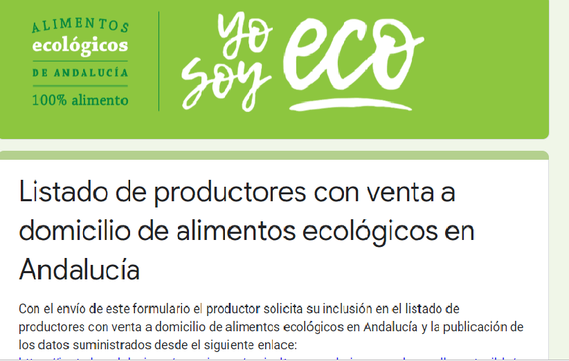 Puntos de venta a domicilio de alimentos ecológicos en Andalucía