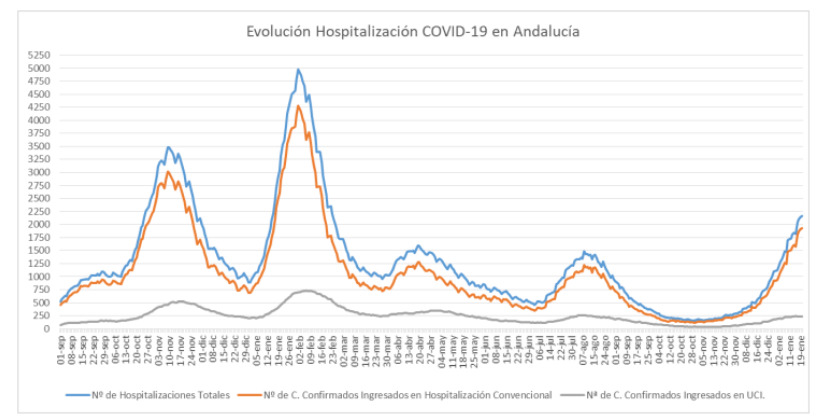 Evolución Hospitalización Covid-19 en Andalucía. Datos a 20/01/2022