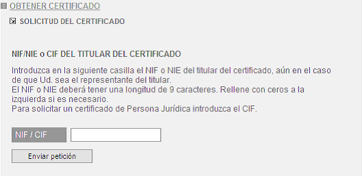 Solicitud de certificado de usuario