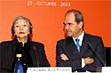 Manuel Chaves junto a Christine Ruiz-Picasso durante la presentación a los medios de comunicación del Museo Picasso Málaga.
