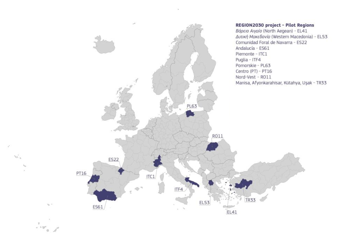 Proyecto REGIONES 2030: Seguimiento de los ODS en las regiones de la UE. Llenar los vacíos de datos. Regiones participantes en el proyecto