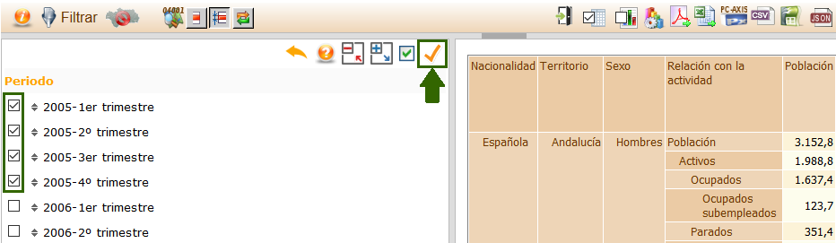 Las dimensiones tienen que formar parte de las filas o las columnas de las tablas para poder tener más de una categoría seleccionada