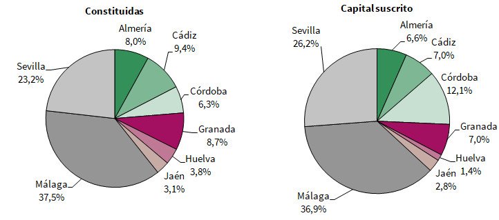 Distribución provincial de las sociedades mercantiles constituidas y el capital suscrito (porcentaje. Año 2024