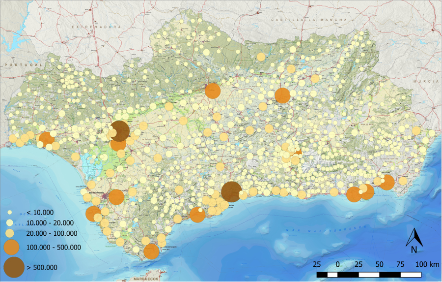 Población residente en los municipios andaluces. Año 2040