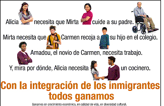 imagen de campaña de publicidad:Con la integracion de los inmigantes ganamos todos