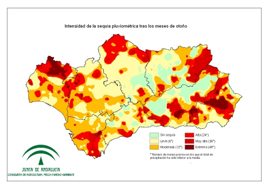 Intensidad de la sequía pluviométrica tras los meses de otoño 