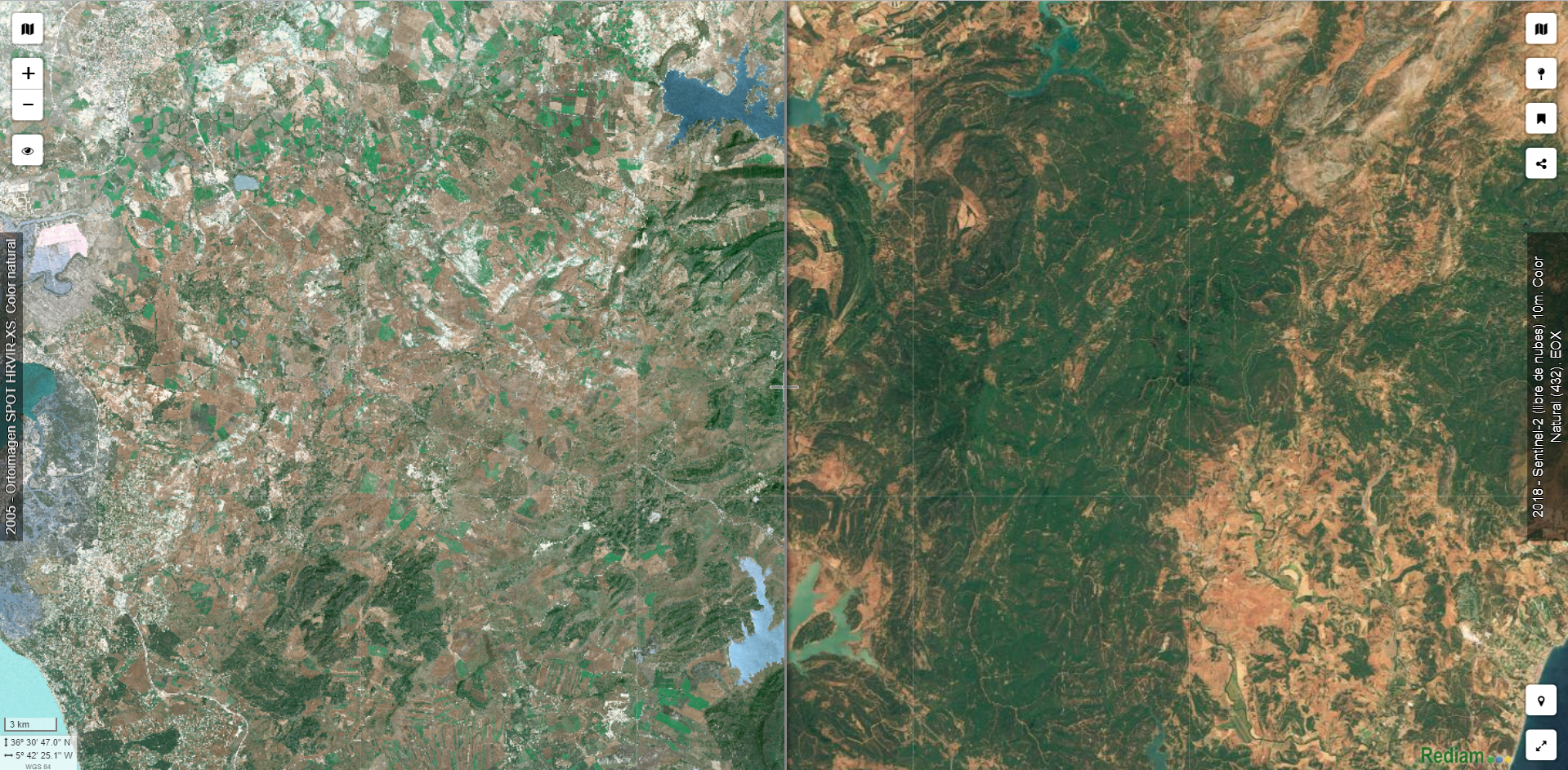 Ampliar imagen: dos mosaicos de imágenes de satélite diferentes