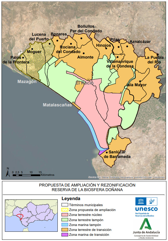 Mapa de la propuesta de zonificación de la Reserva de la Biosfera Doñana