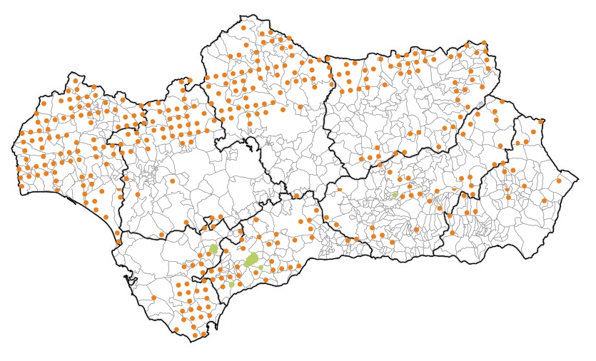 Mapa de localización de las parcelas de seguimiento de la Red SEDA y Red Pinsapo