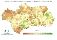 Desviación de la precipitación acumulada respecto a la normal (mm).