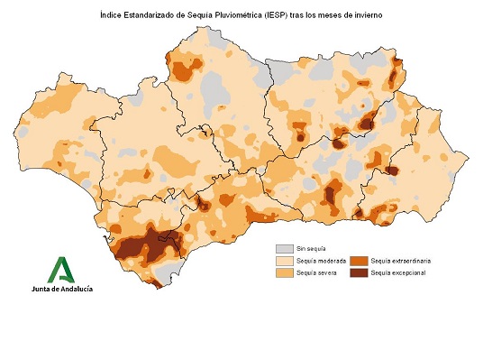 Intensidad de la sequía pluviométrica tras los meses de invierno