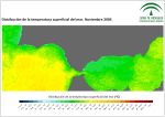 Ampliar mapa, temperatura superficial del mar (SST). Noviembre 2004