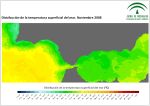 Ampliar mapa, temperatura superficial del mar (SST). Noviembre 2008